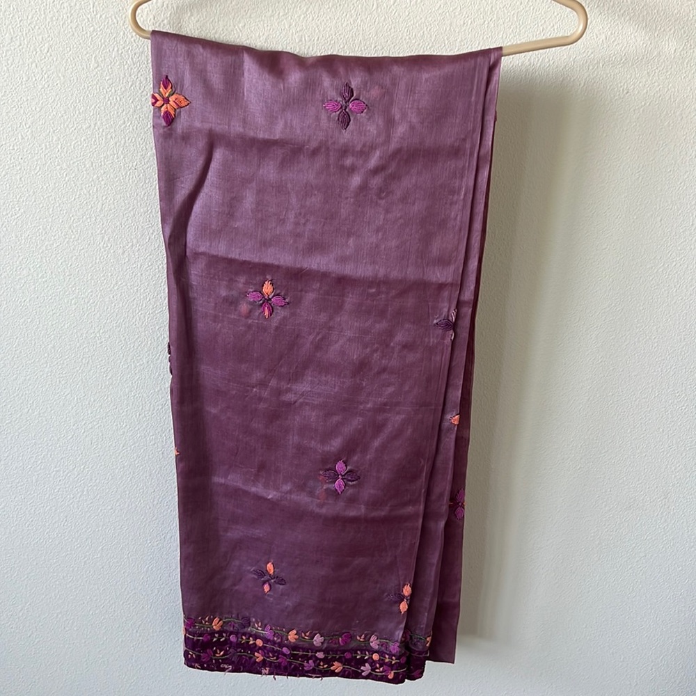 Pakistani shalwar qameez with slip hand embroidered work on raw silk